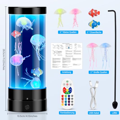 Eyoushow Quallen Lampe 17 Farben & 4 Lichtmodi mit Fernbedienung, Lavalampe Jellyfish Lamp 3-Helligkeit Stimmungslicht für Kinder und Erwachsene, Bürodekoration, Wohnraumdekoration