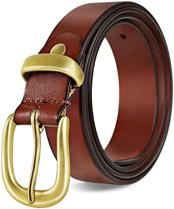 Ocminde Belts for Women genuine leather belts for Pants in Brass Buckle 1.1 inch Brown Western Cowgirl Belts for Jeans Full Grain Leather Belts(Cognac,M)