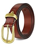 Ocminde Belts for Women genuine leather belts for Pants in Brass Buckle 1.1 inch Brown Western Cowgi