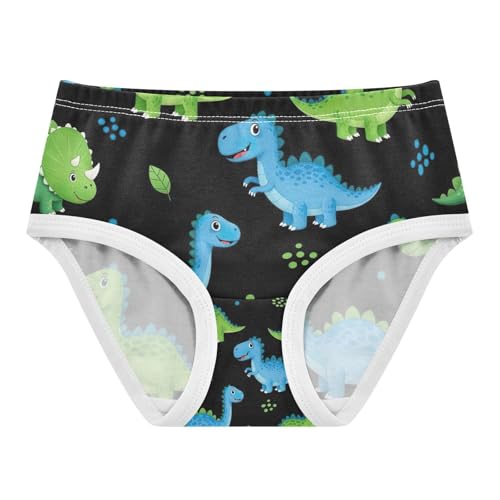 Toddler Girl Briefs, Cartoon Dinosaurs Dot Black Cotton Underwear Girls, 2–8 Years