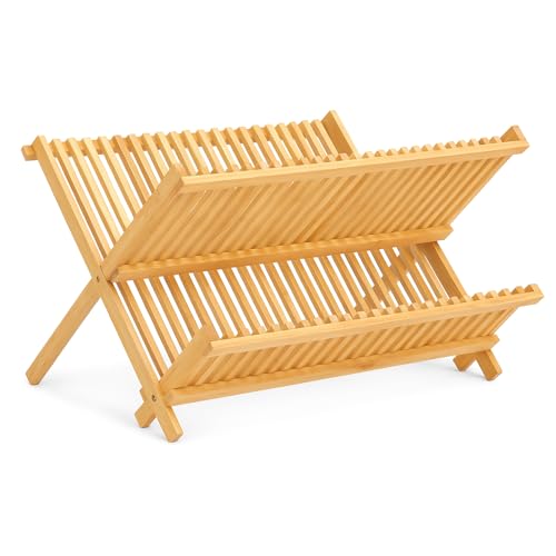 TIENDA EURASIA – Escurreplatos de Bambú, 31,5 x 42 x 32 cm, Plegable y Resistente, Escurridor de Platos de Madera, Sujeción Segura, para Fregadero y Cocina