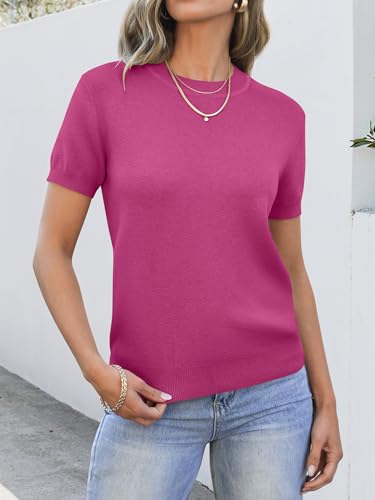 Image of ANRABESS Womens Short Sleeve Sweaters Wool Blend Crew Neck Sweater Shirts Business Casual Work Tops 2026 Summer Outfits