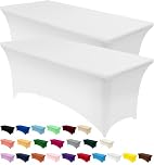 Utopia Kitchen Spandex Table Cloth 2 Pack [6FT, White] Tight, Fitted, Washable and Wrinkle Resistant Stretch Rectangular Patio Table Cover for Event, Wedding, Banquet & Parties [183Lx76Wx76H] cm