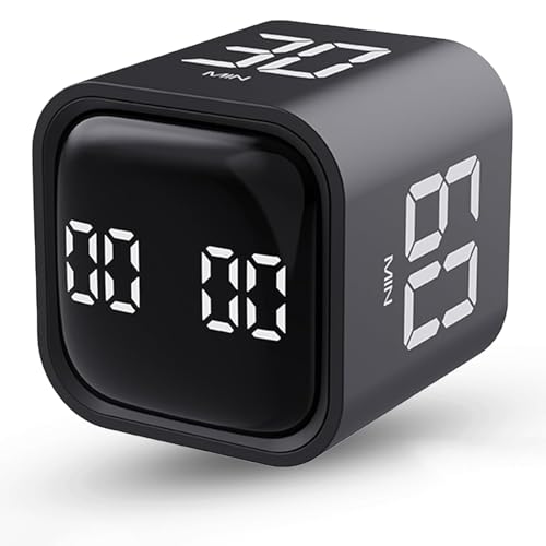Productivity Timer Azonee Flip Gravity Sensor Cube Timer with Mute & Vibrate 5/10/30/60min & Custom Countdown & Countup Ideal for ADHD Work Study Cooking (Black)