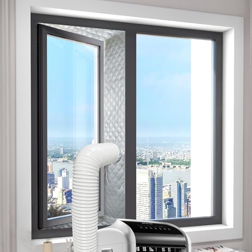 FSEN Portable AC Window Seal Kit - Heavy-Duty Window Barrier with Adjustable Hole, No-Drill Waterproof & Universal Fit for Sliding/Crank-Out/Skylight Windows. Blocks Heat, Dust & Saves Energy!