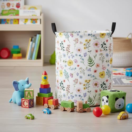Image of Baby Laundry Hamper Basket Baby Hamper for Nursery Boy and Girl Cute Storage Bin Organizer Boho Room Decor(Colorful Flower)