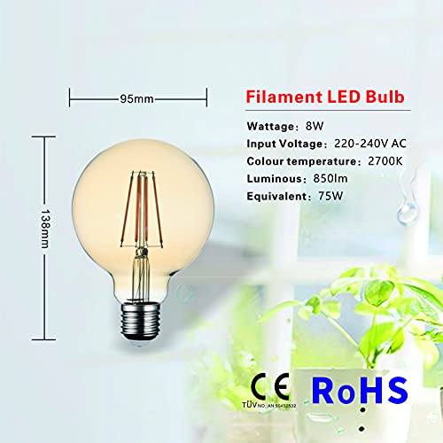 image for SD LUX E27 8W Dimmable LED Bulbs Globe Vintage Filament Led Light Bulb