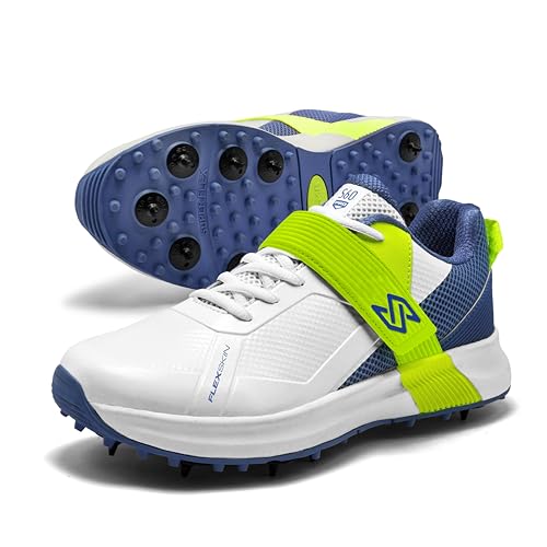 SOLM8 S60Pro Cricket Spike Shoes - Metal Replaceable Spikes Secure Strap & Easy-Clean FlexSkin Ultralight Insole Cushioning for Professional Players
