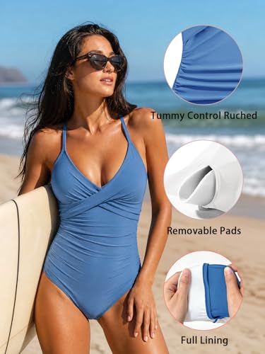 Image of B2prity Women's One Piece Swimsuit Tummy Control Front Cross Bathing Suit