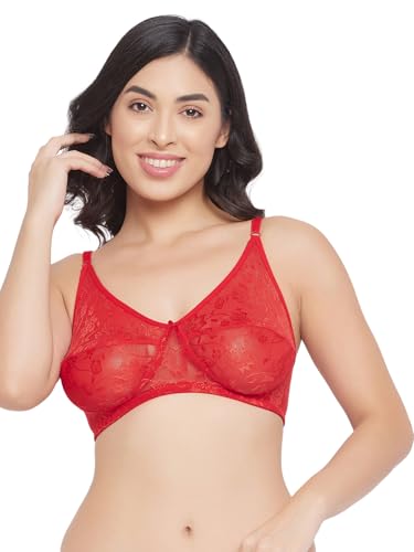 Image of Clovia Women's Lace Solid Non-Padded Full Cup Wire Free Bra - Light Red