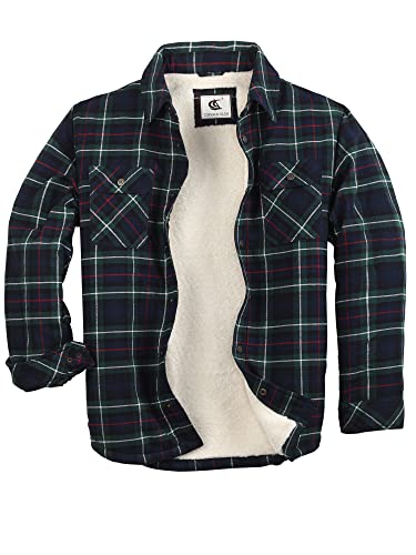 Image of COEVALS CLUB Men's Flannel Fleece Sherpa Quilted Lined Plaid Snap Work Shirt Jacket /Hooded