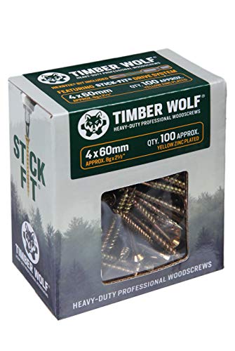 Timber Wolf TW40060 - Tornillos para madera, 4 x 60 mm, caja de 100, zinc y amarillo (dorado)