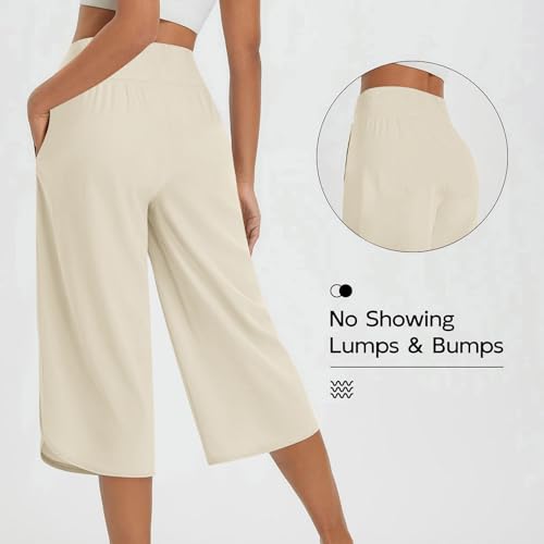 SHOPESSA Womens Capris for Summer Loose High Waisted Wide Leg Lounge Pants Casual Lightweight Drawstring Cropped Pants3