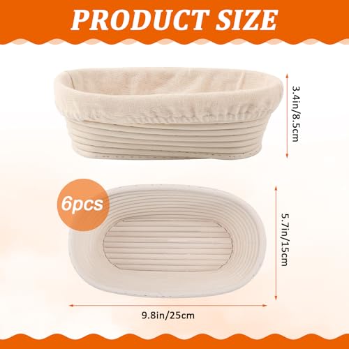 Gdpaddy 6 Pack Oval Banneton Proofing Basket Set 10 Inch, Natural Rattan Sourdough Bread Baskets with Linen Liners, Dough Baking Bowls for Professional & Home Bakers (10" Oval -6 Pack) by Gdpaddy - Image 2