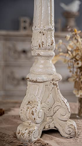 Sofe Antique Resin Floor Candle Holders 28 Inch Tall, Distressed White Large Candle Holders Decor Wedding, Handcrafted Vintage Candlestick Holders, European Pedestal Candle Stand Home Garden Ornament #TOP3