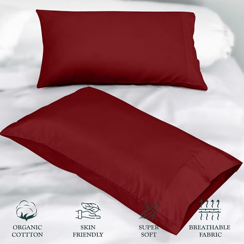 Image of ROYALE LINENS 300 Thread Count 100% Long Staple Combed Cotton Pillowcases Set of 2 - Ultra Soft - Standard Bed Pillow Cover - 20 inchx26 inch - Breathable, Cool & Crisp Percale Red Pillow Cases (Std, Red)