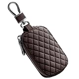 QIZUN Funda de Piel Aut�ntica para Llave de Coche para Ford Fusion Hybrid Sedan (2013-2020), Bolsa para Llaves de Autom�vil,antiara�azos Impermeable con Cremaller,Coffee Brown