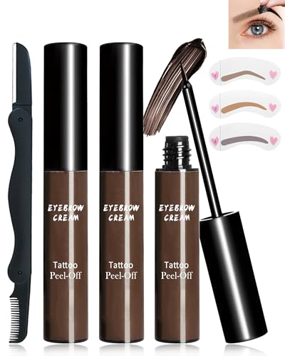 Lestpola Gel à sourcils - Marron foncé - Imperméable - Résistant à la transpiration - Tenue 3 jours - 2 gels & 6 pochoirs - Longue durée - Sans cruauté envers les animaux - Végétalien