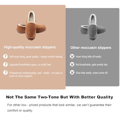 Lulex Moccasins for Men House Slippers Indoor Outdoor Plush Mens Bedroom Shoes with Hard Sole Beige 10 M US
