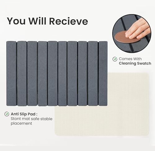 Image of Yellow Weaves Foldable Stone Bath Mat, Diatomaceous Earth Shower Mat, Non-Slip Super Absorbent Quick Drying Bathroom, Kitchen Floor Mat, Easy to Clean (60x40 cm - Sandstone Dark Grey)