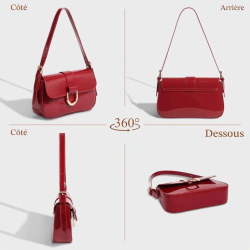 Mabecol Petit Sac Femme PU Y2K, Sac Bandoulière Vintage Rouge – vue 6