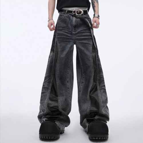 Mens Jeans Wide Leg Baggy Loose Fit Patchwork Trendy Y2K Grunge Going Out Denim Pants2