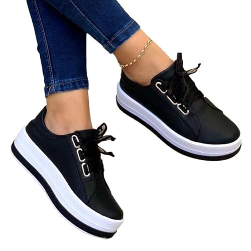 Women's Round Toe Wedges Sneakers Fashion Classic Low Cut Lace Up Platform Walking Dress Shoes Summer Lightweight Breathable Orthotic Flat Loafers Sporty2