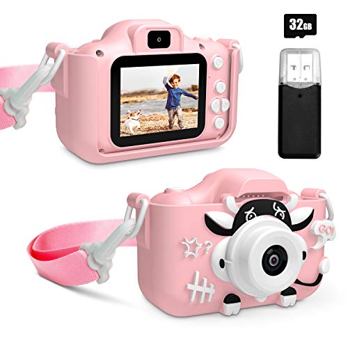 PEYOU Kids Digital Camera, 1080P 2 Inch Portable Selfie Camera for Toddler, Best Birthday Gift for for 3-10 Year Old Girls Boys, Childrens Toy Action Camera with 32GB SD Card (Pink)