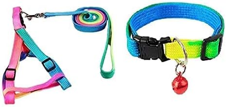 Woofy Durable Nylon Colourful Rainbow Adjustable Harness & Rainbow Collar Perfect for Dog, Puppy Leash and Harness Training