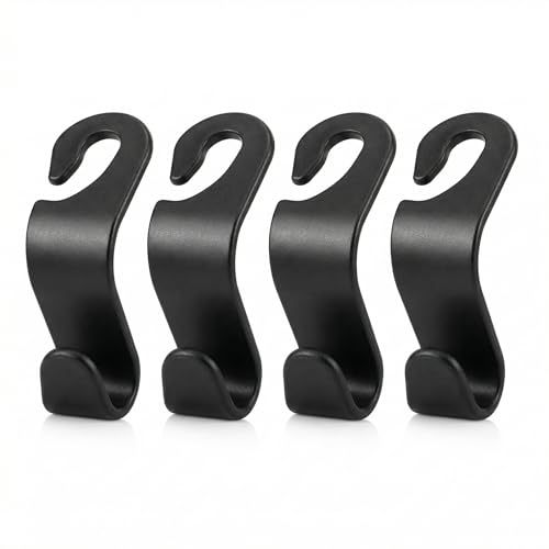 4 Pack Car Seat Headrest Hooks - Universal Back Seat Hanger for Purses Grocery Bags and Handbags - Stylish Black Car Organizer Hooks for Interior Storage Easy Installation Fits Most Vehicles