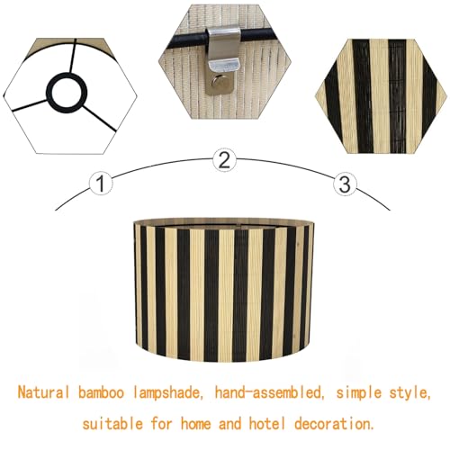 Image of Pendant Lamp Shade, Translucent Bamboo Made, 13.8x9 Inch, Modern Minimalist Style for Living Room, Bedroom (Black Stripe)