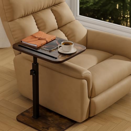 Image of 360 Swivel Sofa Side Table for Couch - Set of 2 - Adjustable Height Laptop Table for Work, TV Trays Table for Snacks Reading fits Bed Chair with Phone & Tablet Slot
