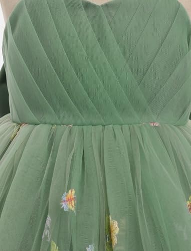 IBTOM CASTLE Toddler Baby Flower Girl Dress Floral Embroidery Pleated Tulle Bowknot Birthday Party Pageant Tutu Dress4