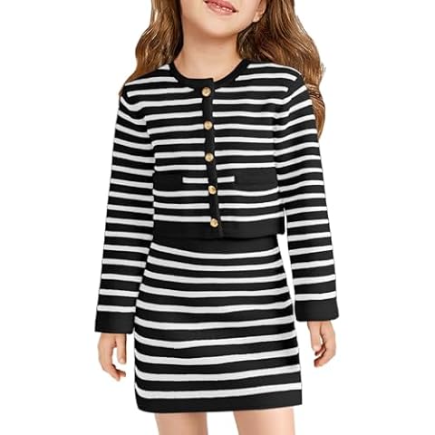 Haloumoning Girls Striped Cardigan and Skirt Set Cover