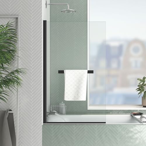 Marwell Black Touch - Mampara plegable para bañera (120 x 70 cm, cristal de seguridad de 4 mm, marco de aluminio de alta calidad), color dorado