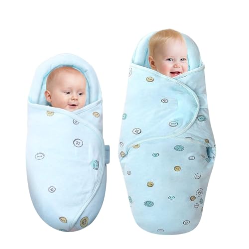 Image of Premium Soft Cotton Baby Swaddle Blankets, Unisex Baby Blanket Wrap for Newborn Baby Boys Girls, Skin Friendly Wearable Swaddling Sleep Sack Calms Startle Reflex (Blue, 0-3 Months + 3-6 Months)