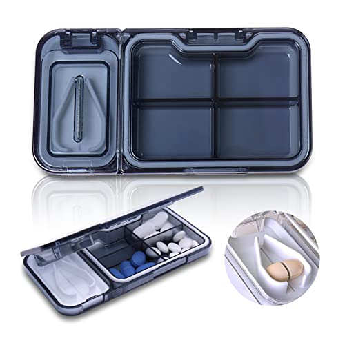 Techlance Pastillero transparente con cortador de pastillas, Caja de pastillas con 4 compartimentos,...