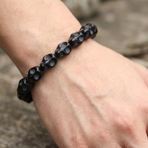 Pulsera con calavera y cuentas de turquesa natural miniatura 2