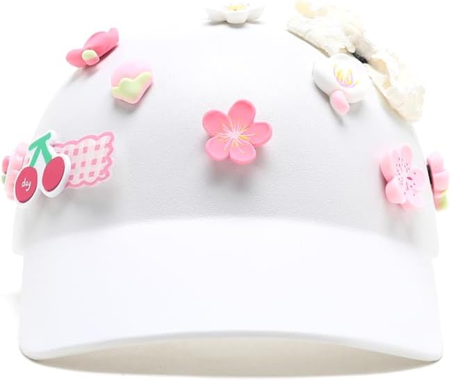 EVA Baseball Cap with Detachable Cherry & Sakura Decor, Cute Bowknot, Stylish & Stain - Resistant, Mix and Match Freely!