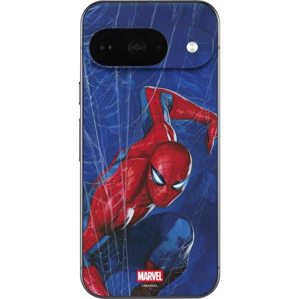 Skinit Decal Phone Skin Compatible with Google Pixel 9 - Officially Licensed Marvel Spiderman World of Webs Design