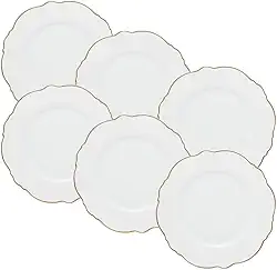 WOLFF - Conjunto 6 Pratos para Sobremesa de Porcelana Maldivas Branco com Fio de Ouro 21cm x 1,5cm