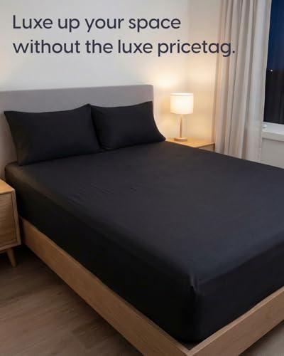 Image of Sleepy Town King Size Bed Sheets - 3 Piece - NO Flat Sheet Included - King Sheet Set - Soft, Comfy & Cooling - Easy Care - Wrinkle & Fade Resistant - Brushed Microfiber - Deep Pocket Sheets (Black)