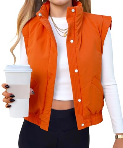Tankaneo Womens Cropped Puffer Vest Lightweight Quilted Jacket Sleeveless Button Down Fall Winter Padded Gilet Coat