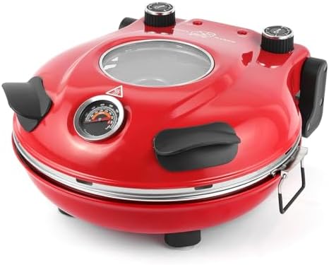 KLAIF Elektrischer Pizzaofen, LM-Rot | separat regelbare Ober- und Unterhitze, 31 cm Keramik-Pizzastein, Kompakter Pizzaofen für Zuhause, 1200 W, 420 °C