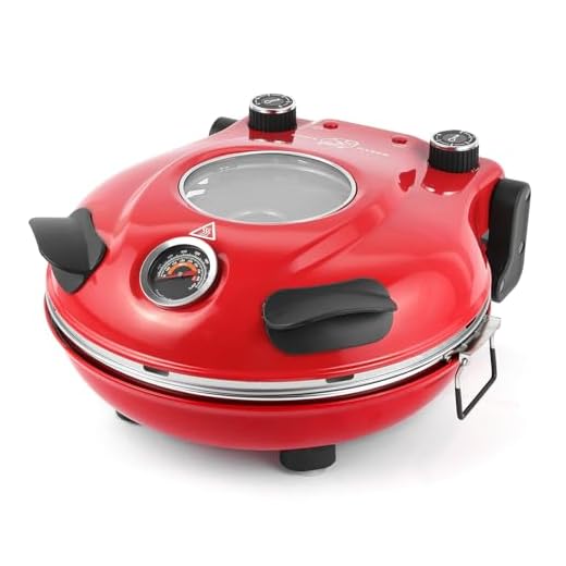Klaif Elektrischer Pizzabäcker, 420 ℃, 1200 Watt, 5 separate Temperaturstufen, flammenbeständige Steinplatte 1200W 31 cm, rot