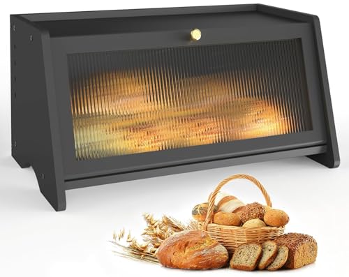 WRENYZK Épingle à pain noire pour la cuisine, grande poubelle à pain avec fenêtre arrière transparente et aérations pour un rangement multifonctionnel,...