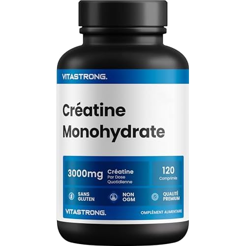 Creatine Monohydrate Creapure Vitastrong, Pure Creatine 3000mg/Dose, Pre Workout, Intra Workout et Post Workout, 120 Comprimés de Créatine, Alternative aux Creatine Gelules et à la Creatine Poudre