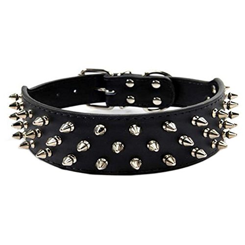 Avenpets Walking Leather Dog Collar with Nickel Plated Spikes Pitbull Bull Terrier Collar,Black,XS:(Neck 15-18 )