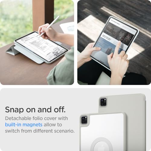 Spigen for iPad Pro 11 inch Case M2 4th Generation (2022) / 3rd (2021) / 2nd (2020) / 1st (2018), AirSkin Pro OneTap Detachable Magnetic Cover, Pencil Holder, Transparent Back with Magnet, Gray by Spigen - Image 3