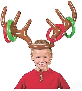 VEYLIN Christmas Party Toss Game Inflatable Reindeer Antler Hat with Rings for Kids Adults Family Xmas Fun Games